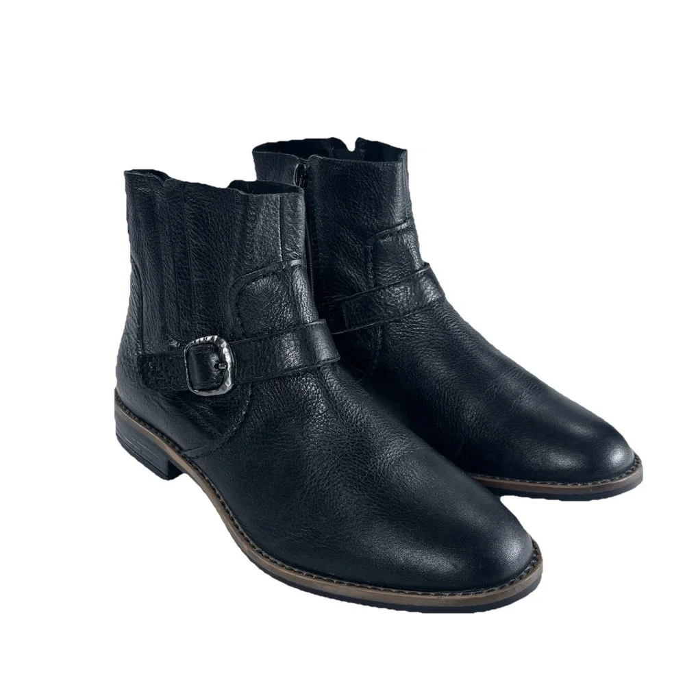 NEW Clarks Ankle Chelsea Boots 9.5 Black Leather Buckle Moto Grunge Biker - Picture 4 of 7
